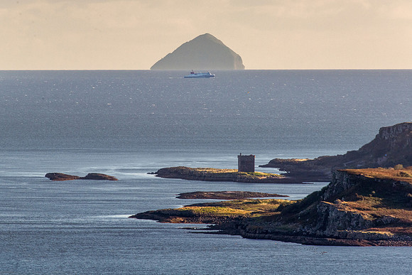 The MV Glen Sannox, Little Cumbrae and Ailsa Craig.