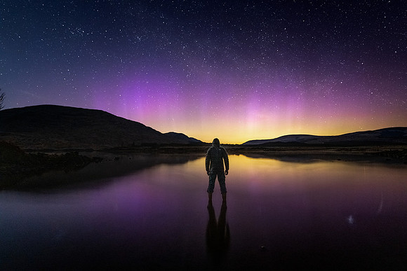 Author, Moon and trees at Galloway Dark Sky Park