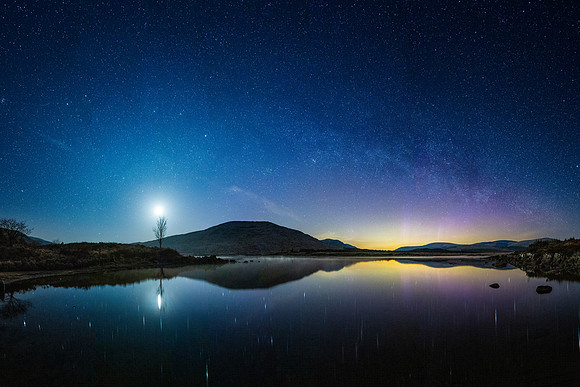 Northern Lights and Moon