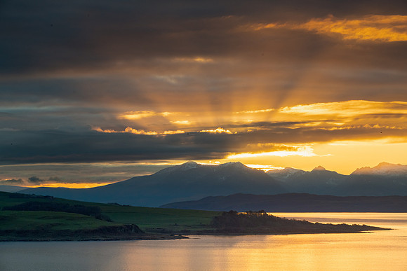 Sunset over Goat Fell and Cumbrae.
