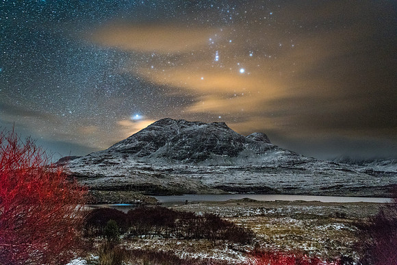 Milky Way over Loch Lurgainn and peak of Sgorr Tuath, Assynt.