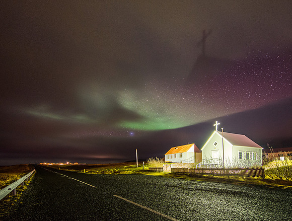 Cross in the sky near Kirkjufell