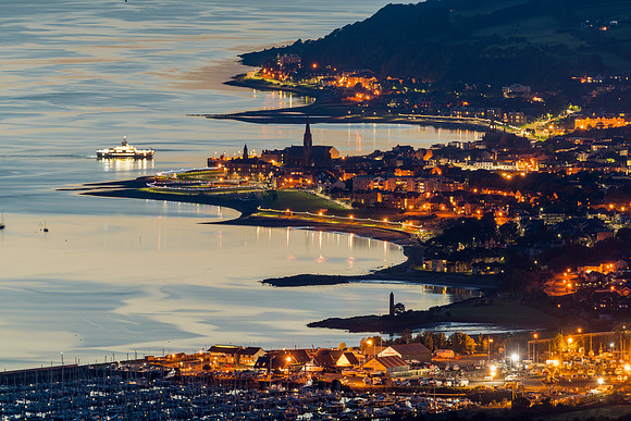 Largs at dusk from Kaim Hil