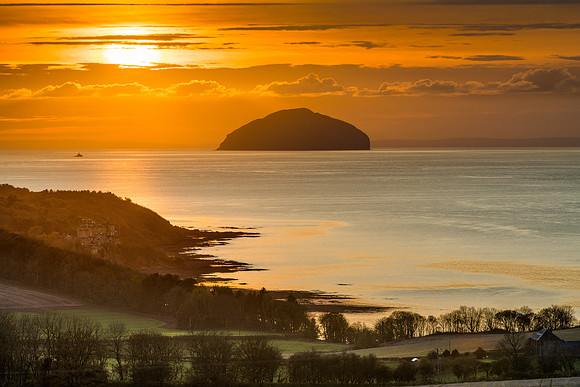 Sunset over South Ayrshire looking to Culzean and Ailsa Craig