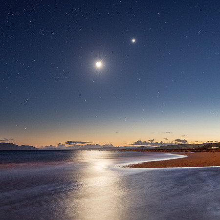 Moon and Venus over Seamill Beach
