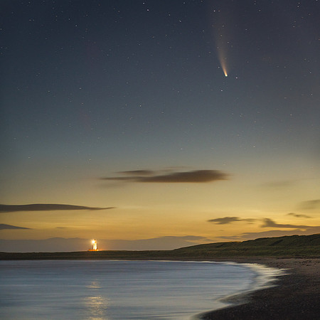 The Neowise comet over Turnberry Lighthouse