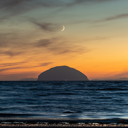 Crescent Moon over Ailsa Craig.
